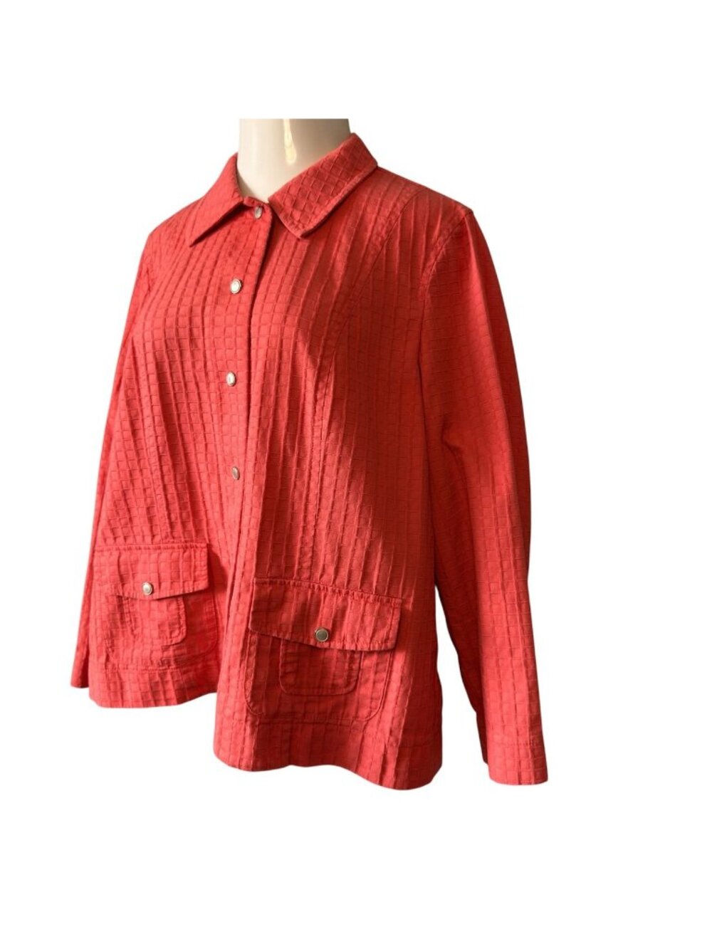 Coldwater Creek Womens 20 Jacket Orange Textured Cotton Pockets Snaps Spring - Picture 3 of 16